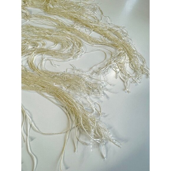 Vintage 80s silky crochet shawl, oversize fringed boho wrap - Picture 7 of 9